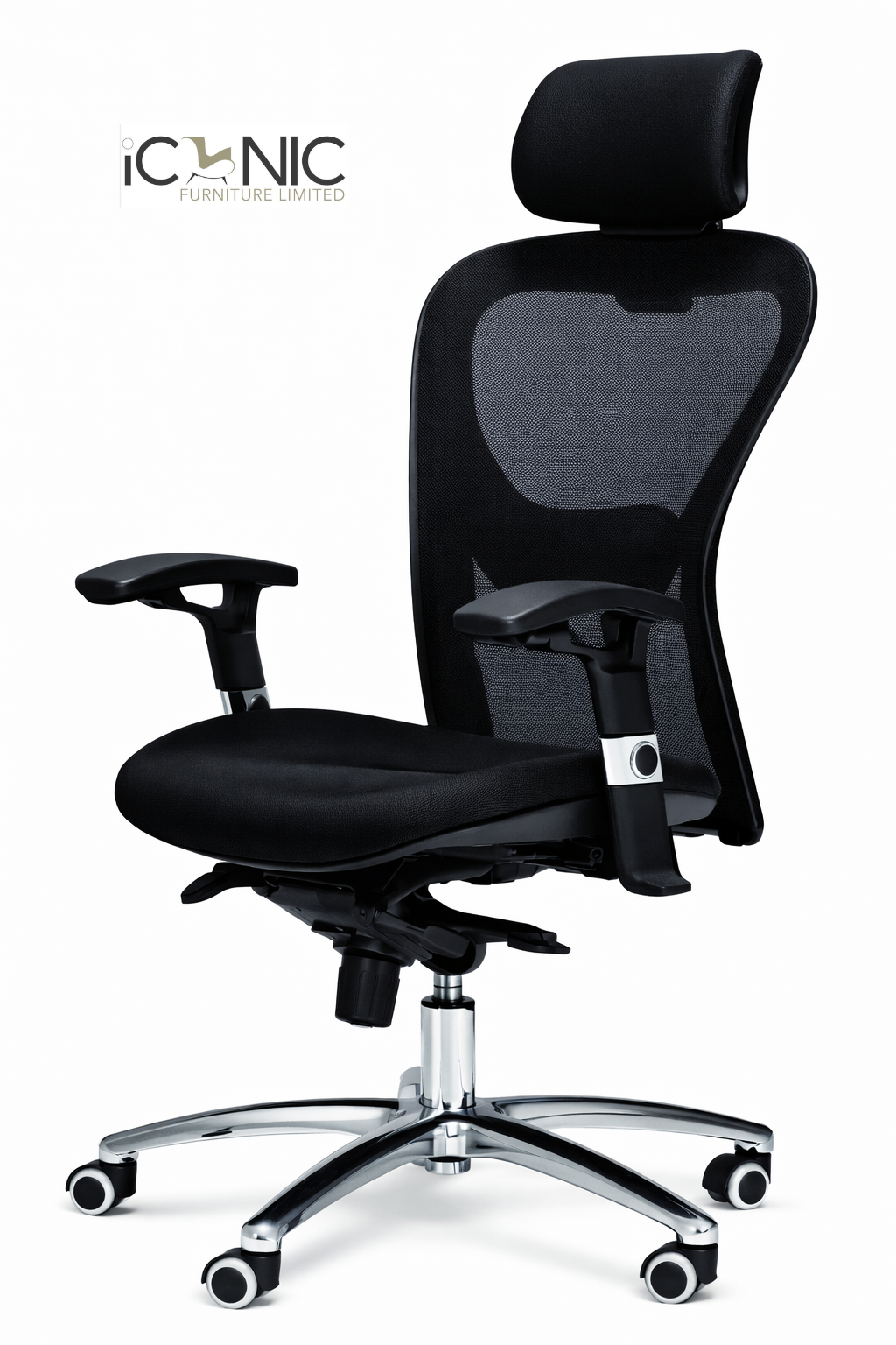 Black director office chair with cushioned seat and armrest