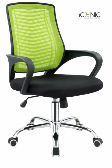 Green mesh executive chair with MS frame and wheels for office