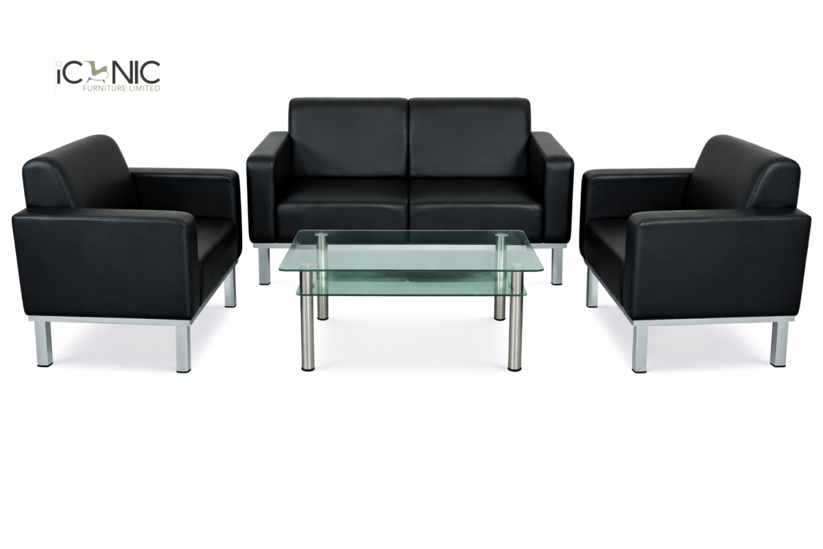 Black leather sofa set for modern living room and office interior