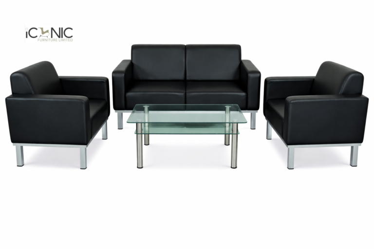 Black leather sofa set for modern living room and office interior
