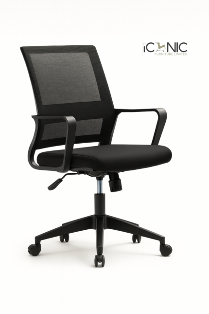 Corporate black mesh executive chair with MS frame and wheels