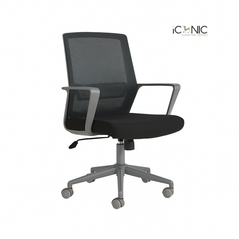 Black mesh executive chair with MS frame and wheels for office use