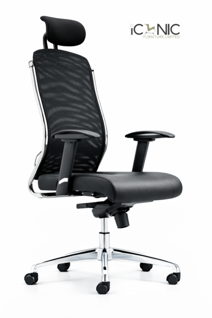Modern black director chair with MS frame and caster wheels