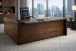 Modern wooden director table front view for executive office in Bangladesh
