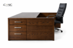 Side view of director table with drawer storage and wooden finish