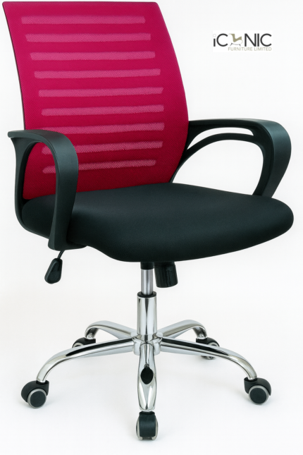 Pink mesh executive chair with MS frame and wheels