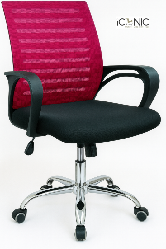 Pink mesh executive chair with MS frame and wheels
