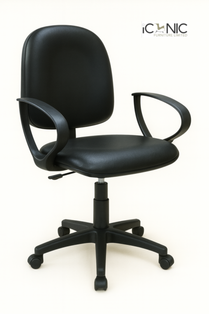 Comfortable rexin executive chair with metal frame and caster wheels