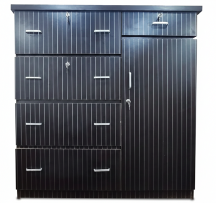 Black multi drawer wooden storage cabinet almirah with door and shelves in Bangladesh