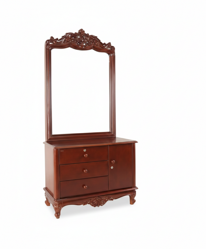 Classic Carved Wooden Dressing Table with Mirror