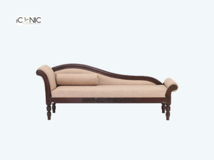 Classic wooden divan sofa daybed with curved armrest and fabric upholstery