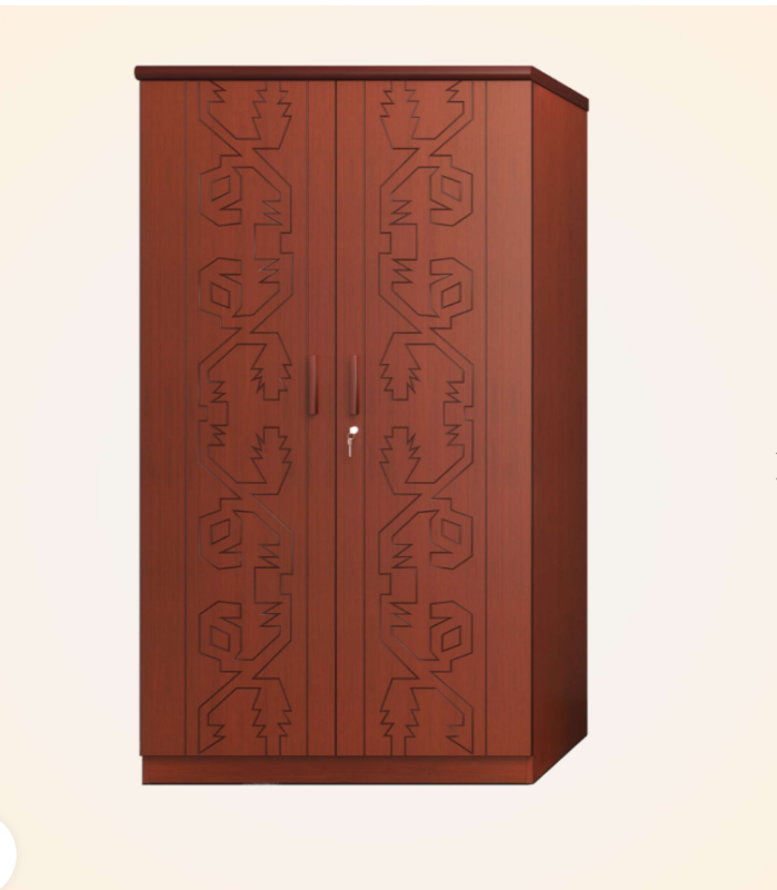 Modern 2 door wooden wardrobe with decorative engraved pattern design in Bangladesh
