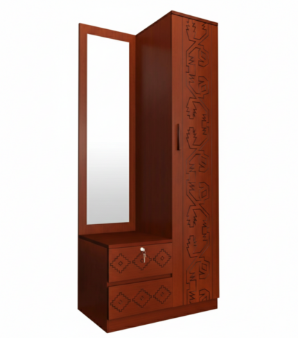 Modern wooden dressing table with mirror and storage cabinet in brown finish