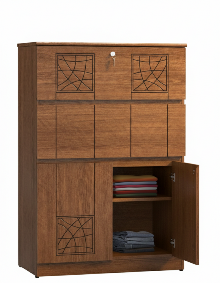 Modern wooden storage cabinet almirah with shelves and door storage in Bangladesh