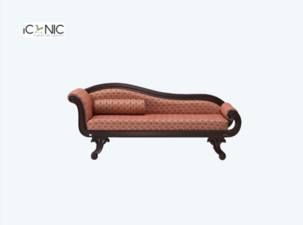Premium classic wooden divan sofa daybed with carved frame and patterned fabric