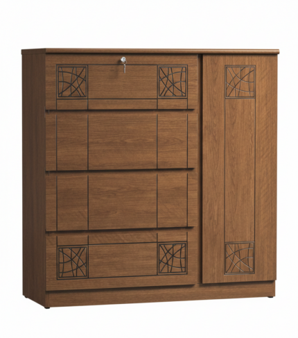 Wooden drawer door storage cabinet almirah with multiple drawers and side door in Bangladesh