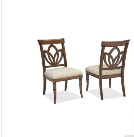 Elegant wooden dining chair with floral carved backrest and cushioned fabric seat