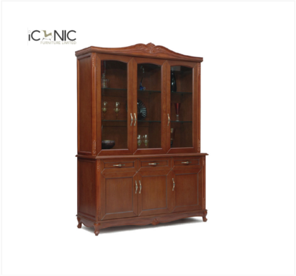 classic wooden dining wagon with glass doors and crockery display cabinet