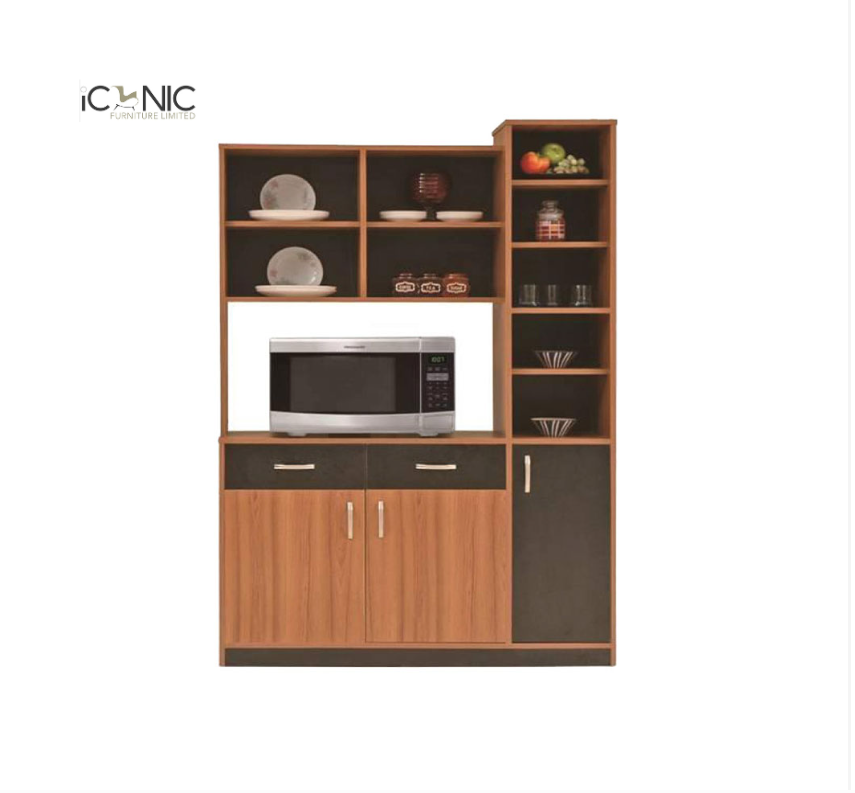 Modern Kitchen Dining Wagon with Microwave Cabinet and Display Shelves modern wooden dining wagon kitchen cabinet with microwave shelf and storage drawers