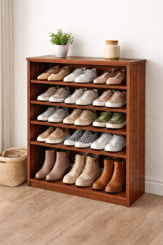 Modern wooden shoe rack storage shelf organizer for home entryway